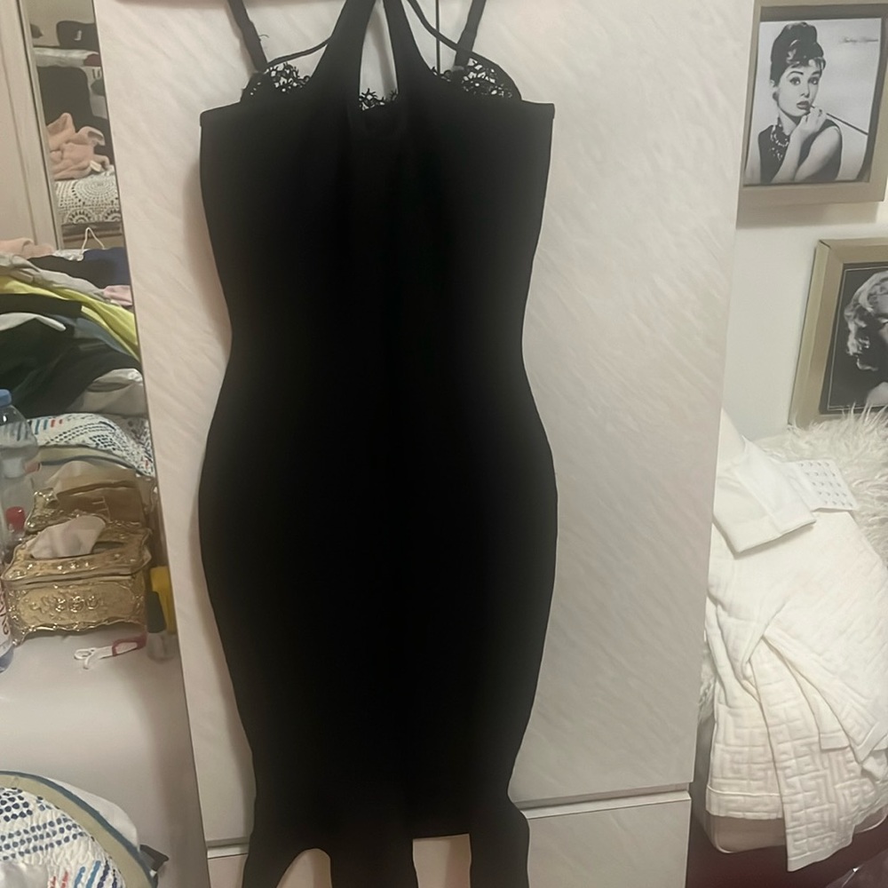 Bandage con cuello Halter para mujer, vestido Sexy negro con cuello , cruzado,